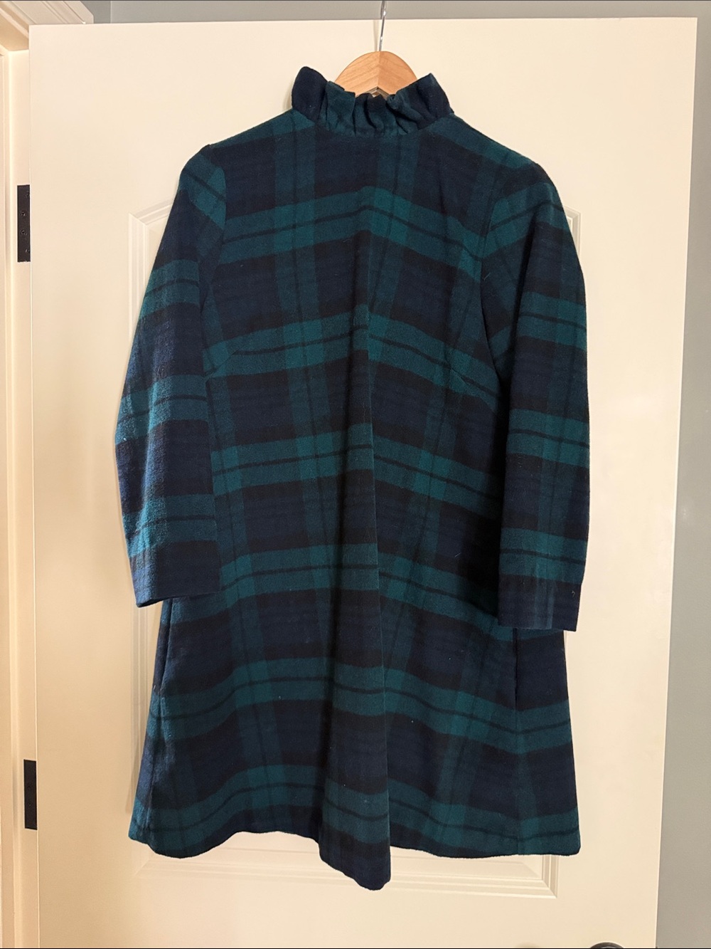 Tuckernuck Navy & Green Plaid Ruffle-Neck Coat
